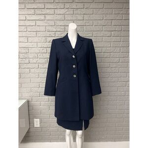 Le Suit Women Navy Sliver Shimmer Crepe 3 PCS Tank Skirt Jacket Suit Size 8P